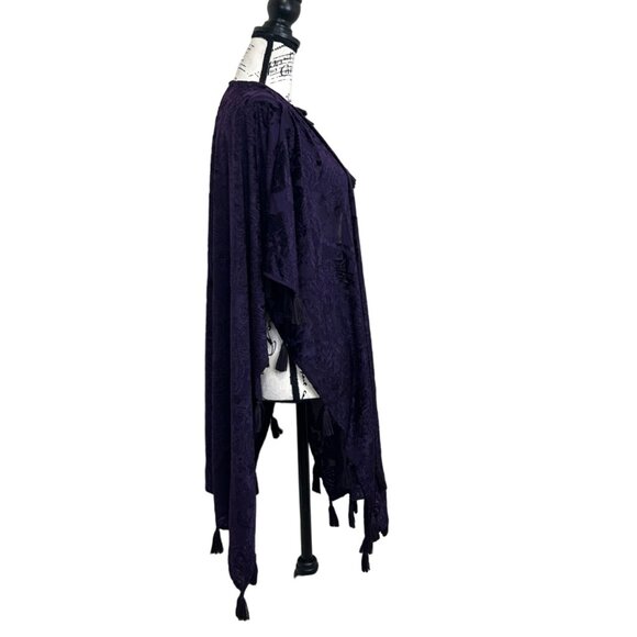 Kimono Swim Cover Up Tassel Burnout Velvet Purple - Picture 2 of 6